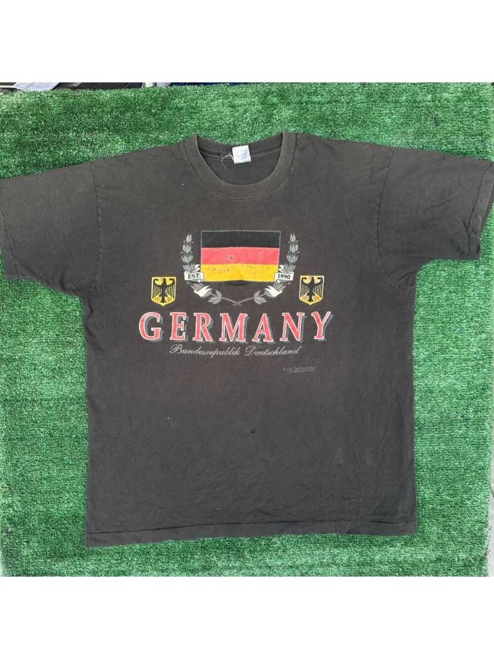Vintage 90s Germany Flag T-Shirt Faded Black XL Europe Single Stitch Grunge Punk